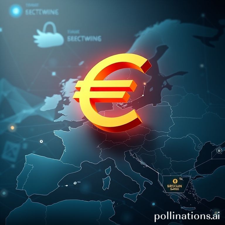 Illustration of a euro stablecoin, surrounded by abstract digital connections, symbolizing European banking collaboration.