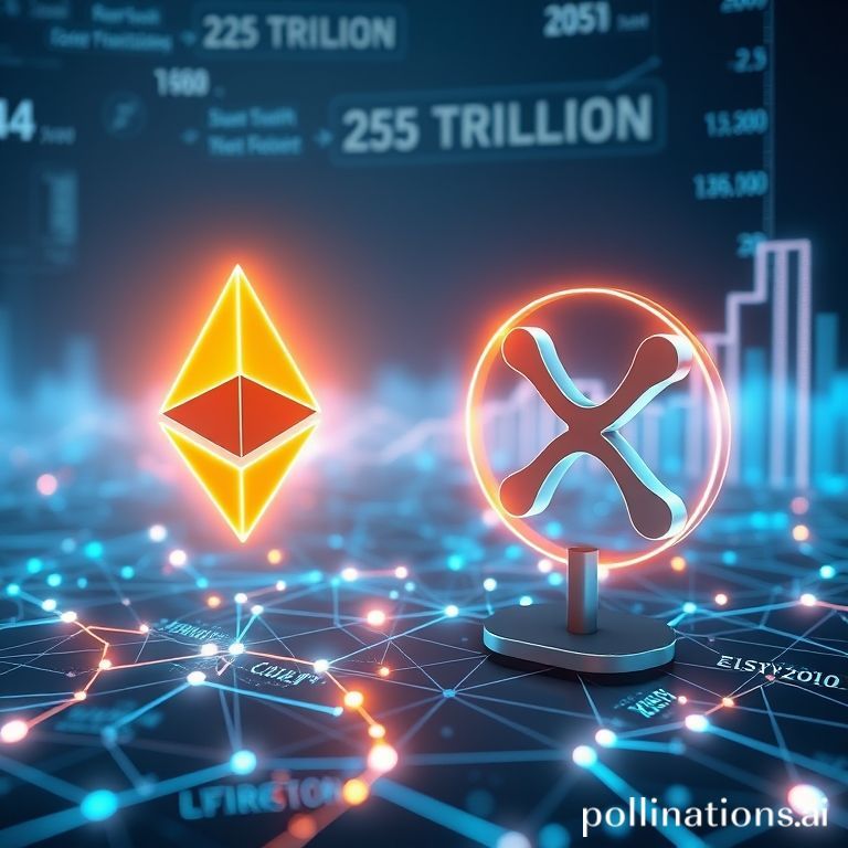 A complex graph showing projected growth for Ethereum and XRP within a $25 trillion crypto market, with ARK Invest's analysis.