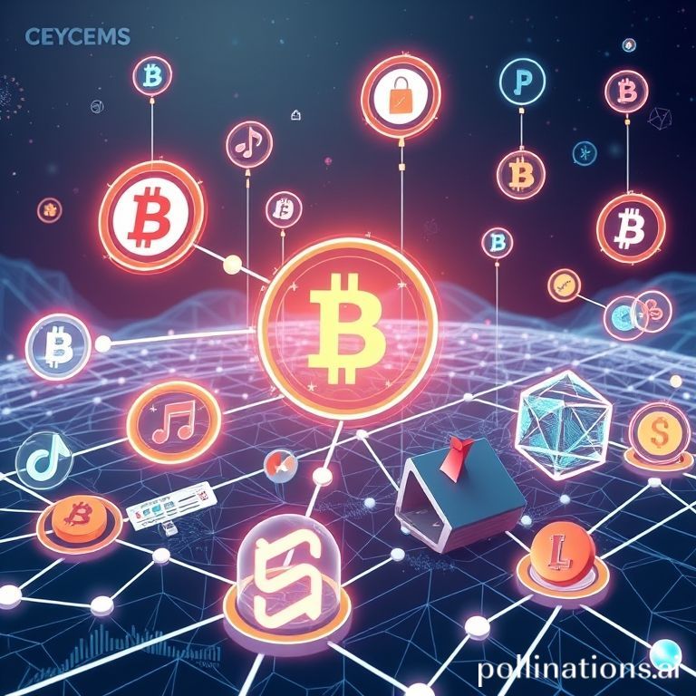 Digital illustration of NFTs with blockchain, abstract art, and collectibles, symbolizing real-world applications in 2025.