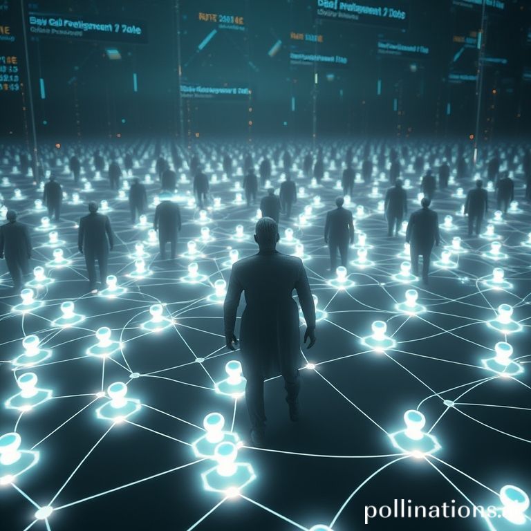 Digital tentacles of AI-powered bots infiltrate a social media network, amplifying malicious content and fake interactions.