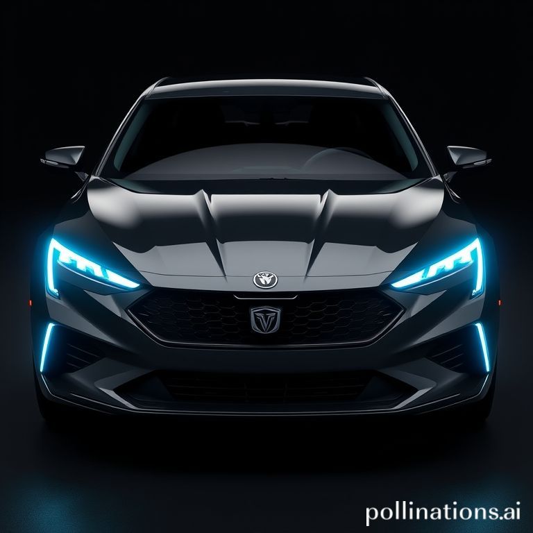 [Изображение глянцевого, футуристичного автомобиля «Лада 17 Pro Max» на абсолютно чёрном фоне]