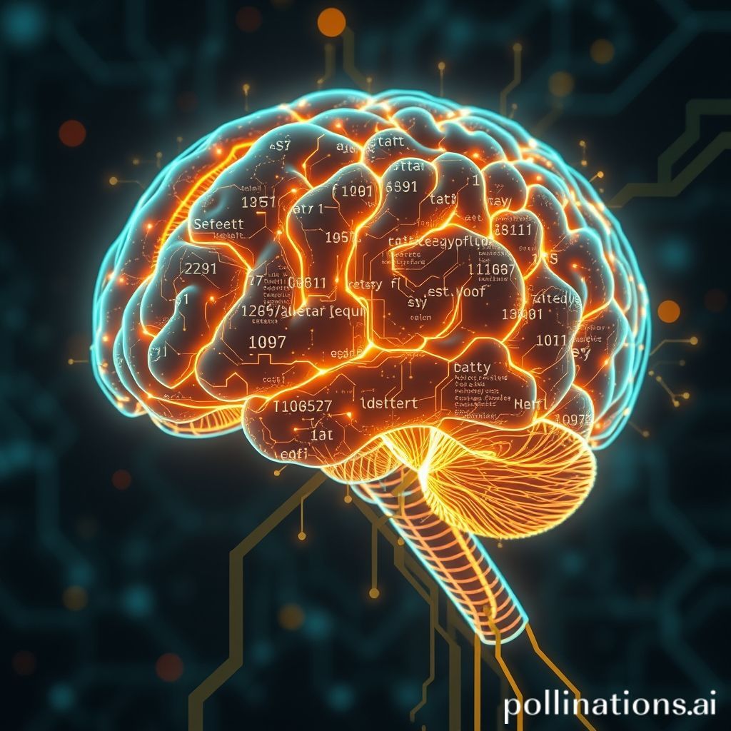 An AI brain generating various forms of content like text, images, and video.