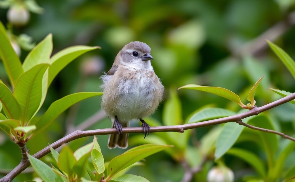 A healthy bird perched on a branch surrounded by vibrant foliage.
