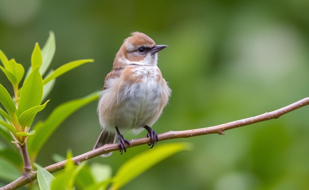 A healthy bird perched on a branch with vibrant greenery around.