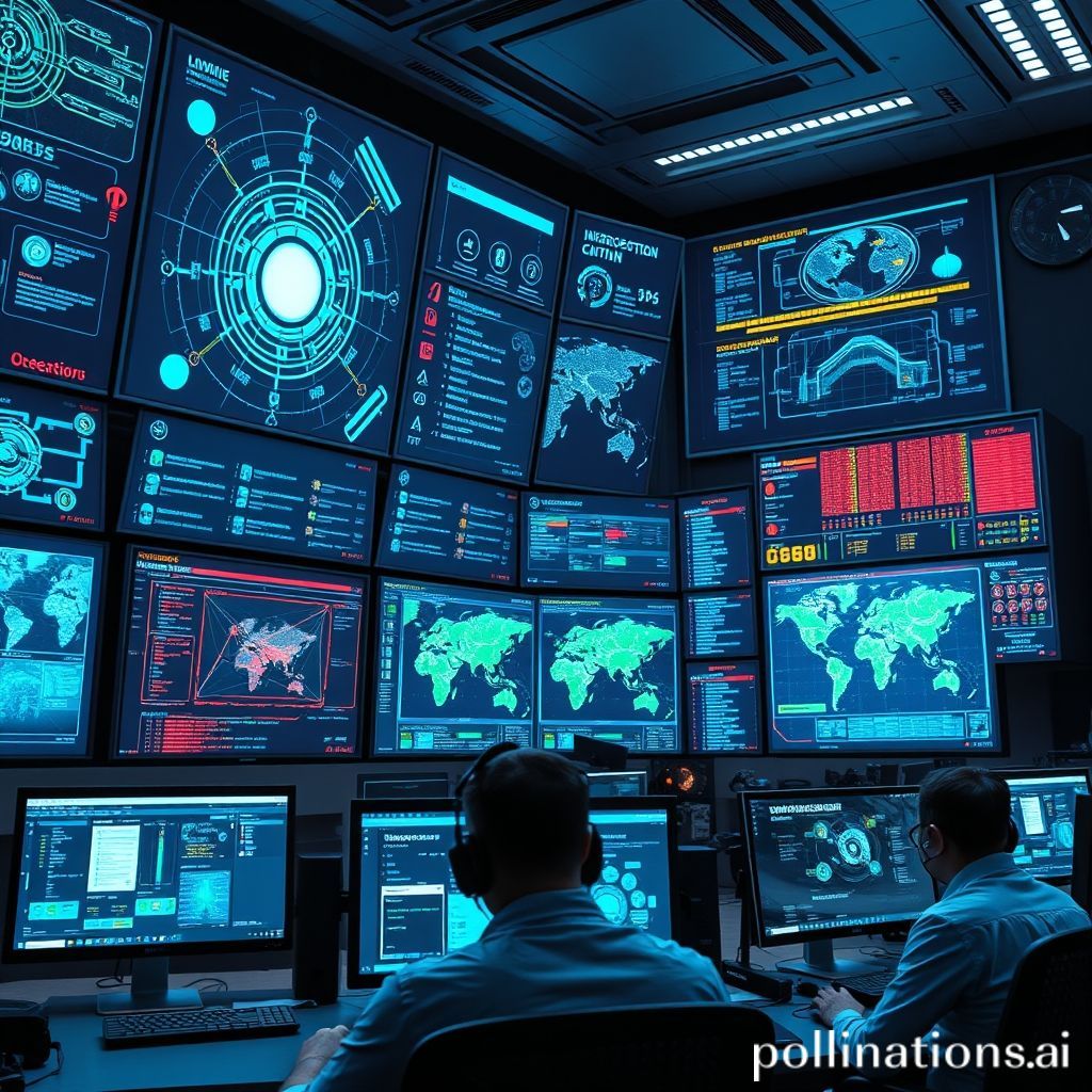 A high-tech cybersecurity operations center with multiple large screens displaying network diagrams, data streams, and threat maps. In the foreground, a team of cybersecurity analysts are focused on their computers, with some elements of futuristic UI/UX. The overall atmosphere should convey security, vigilance, and advanced technology.