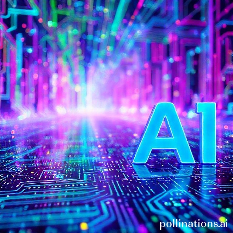 背景为幻彩色高科技线路的有一些芯片的图，最前面是显示AI两个大字母的淡蓝渐变色的图片，高科技的，一张不要有人物的，尺寸为800x800像素