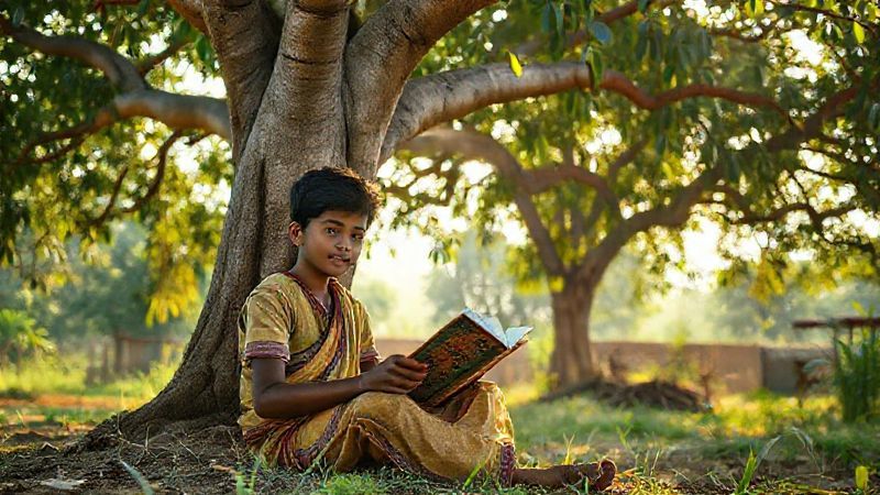 एक भारतीय छात्र एक किताब पढ़ रहा है