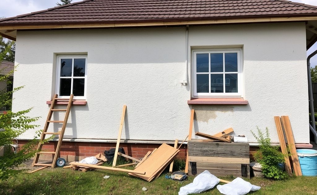 A house under renovation with pest control measures in place.