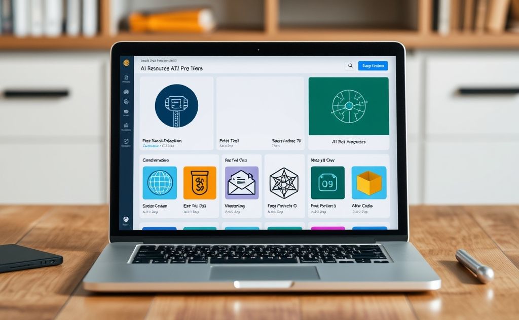 A laptop with digital tools representing free online AI resources.