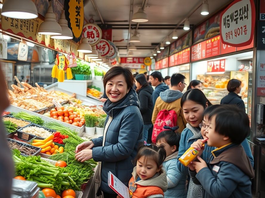 활기 넘치는 전통시장에서 신선한 식재료를 고르는 부산 시민들