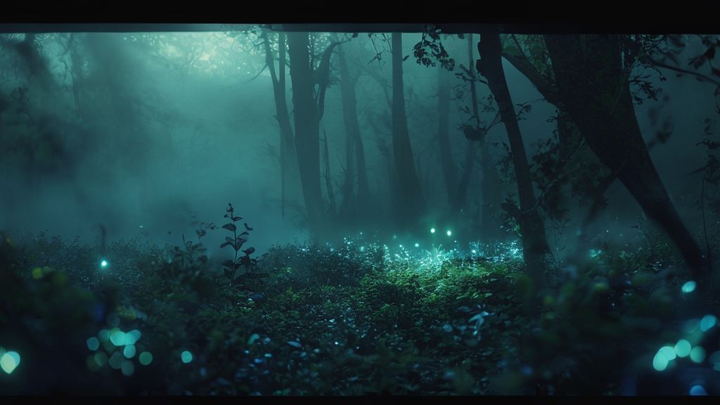 A lone figure, cloaked in shadows, tending a small, bioluminescent garden within a misty forest. Soft blue and green light emanates, reflecting hope amidst the darkness. Mystic, ethereal, 4k, cinematic lighting.