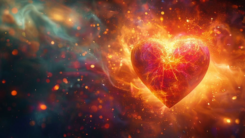 A luminescent heart, radiating golden light, gently dissolving into a swirling nebula of vibrant colors. Ethereal glow bathes the scene, symbolizing gratitude and reconnection. 4k, cinematic.