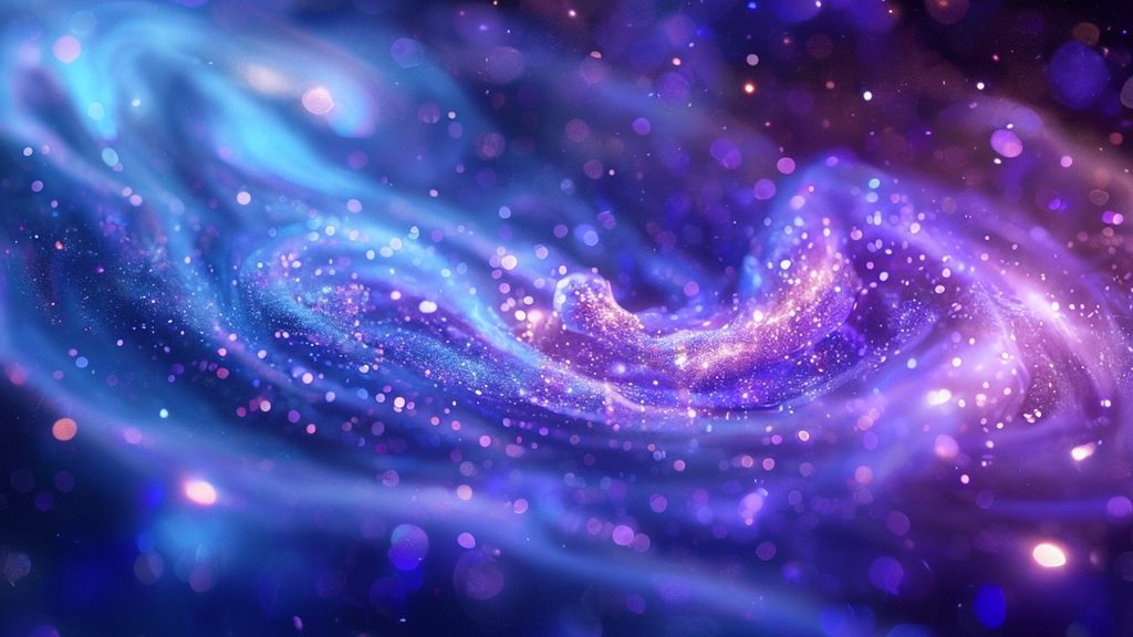 A luminescent, swirling galaxy of soft blues and purples. Within, a cluster of glowing, crystalline magnesium molecules gently pulsates, radiating calming light, echoing inner peace.