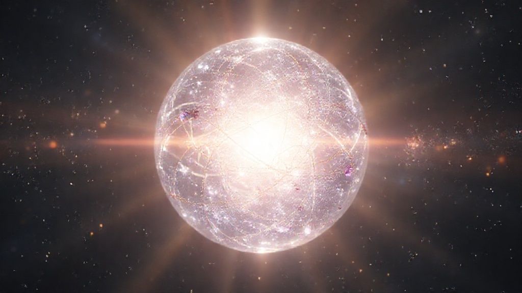 A luminous, celestial sphere radiating gentle light. Intertwined within are whispering threads of silver, gold, and amethyst, symbolizing words and intentions, gently flowing outwards. Ethereal, cinematic, 4k.