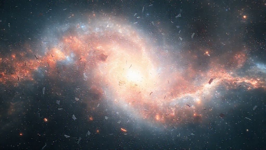 A luminous, swirling nebula composed of fragmented letters and shimmering email threads. Soft, ethereal light filters through, illuminating a path of self-discovery within the cosmos.