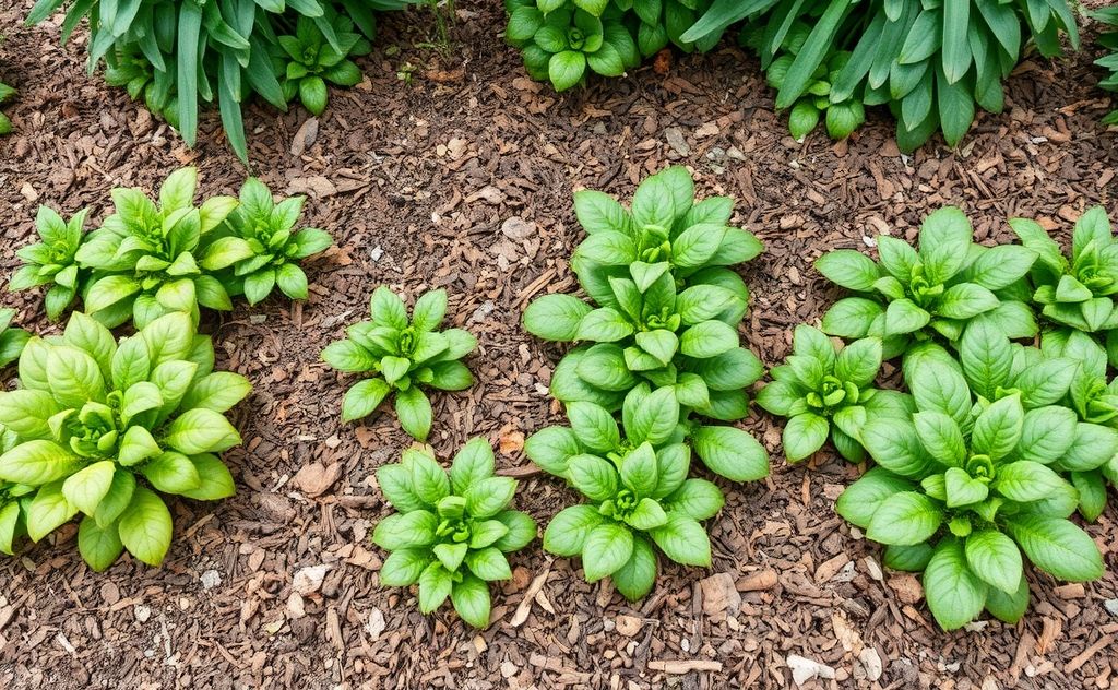 A lush garden bed covered with a layer of protective mulch.