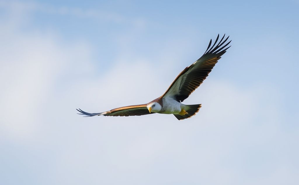 A majestic bird soaring through the sky with an impressive wingspan.