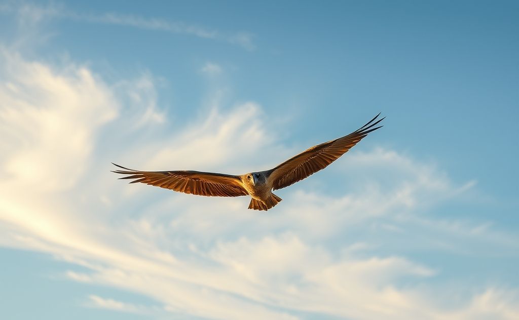 A majestic bird soaring with an impressive wingspan against the sky.