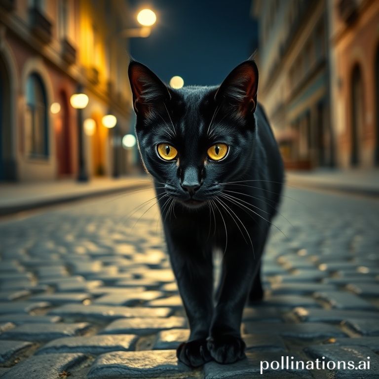 Un gato negro cruzando una calle