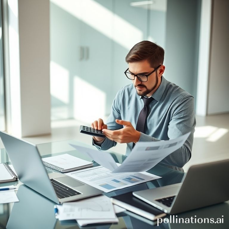 A businessman working with documents and a calculator while preparing a detailed business loan proposal, illustrating careful financial planning.