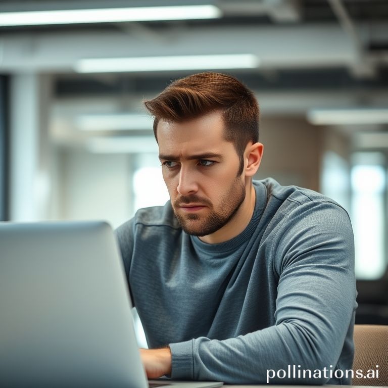 A man appears distressed while focusing on his laptop, reflecting the serious emotional toll of financial scams and fraud.