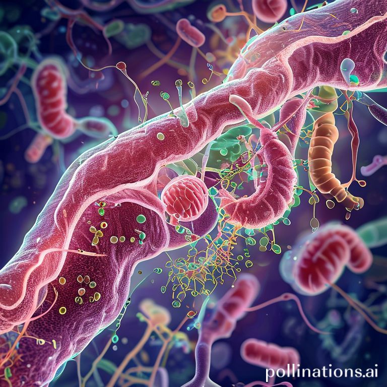 Ilustrasi mikroskopis protein intelectin-2 di saluran cerna yang memerangkap dan menetralkan bakteri patogen di lapisan mukus.