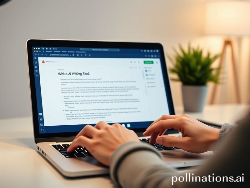 Blogger using a simple, efficient AI writing tool like Rytr.