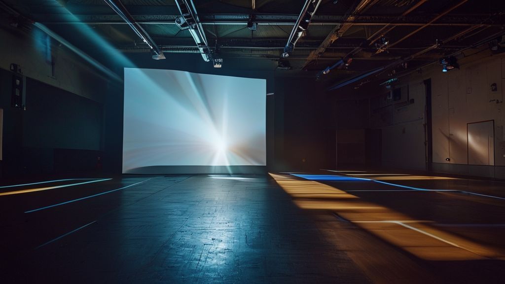 暗転した会場とプロジェクターの光