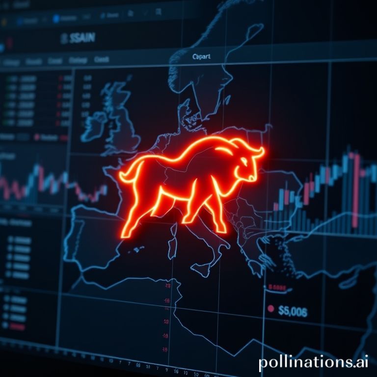 A digital interface showing crypto market data and a map of Europe, signifying Boerse Stuttgart Digital's expansion into Spain.