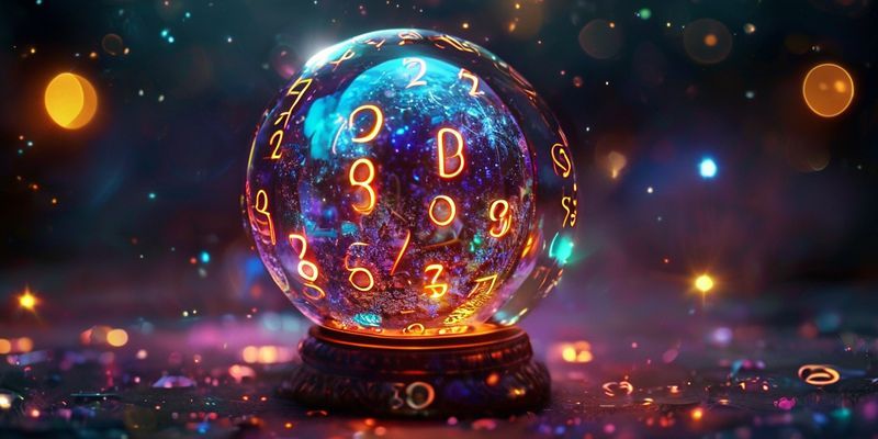 A mystical crystal ball with numbers glowing around it