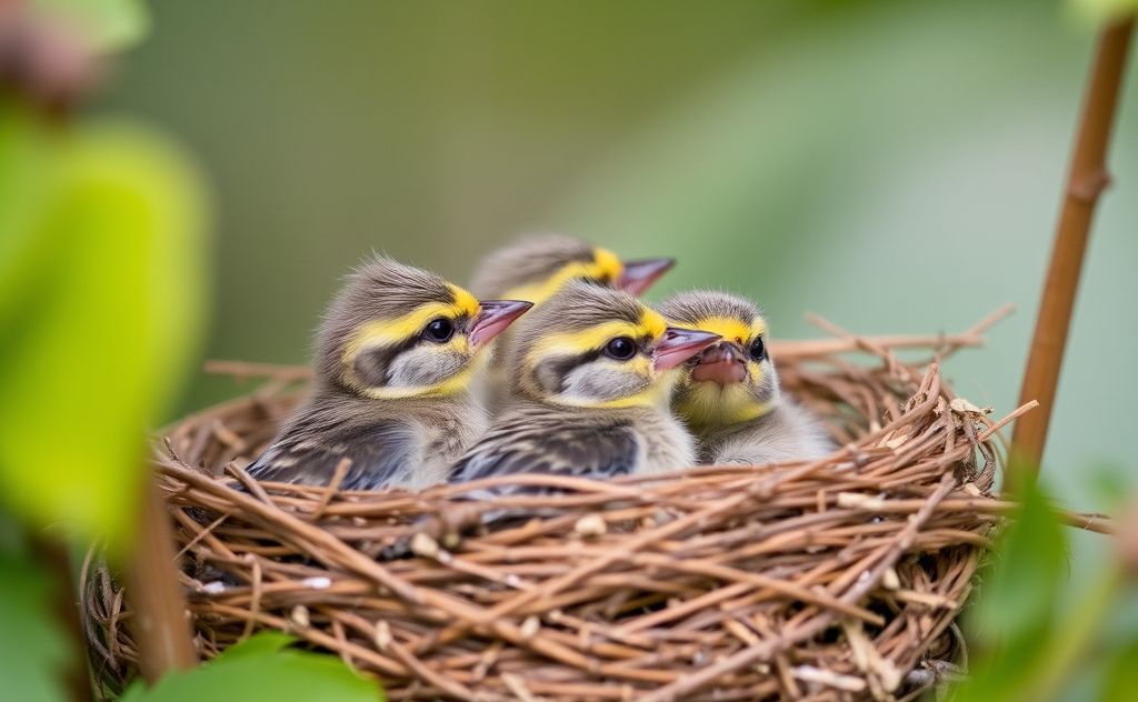 A nest of baby finches preparing to fledge into the wild.