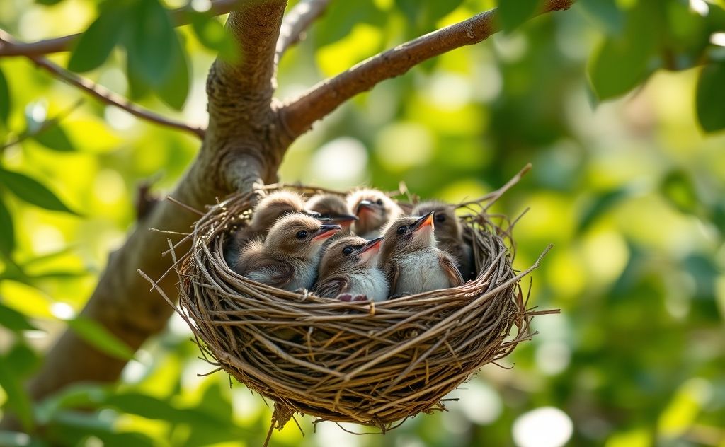 A nest of baby sparrows waiting to be fed by their parents.