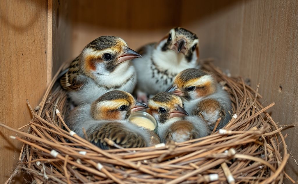 A nest with baby sparrows being fed homemade formulas.