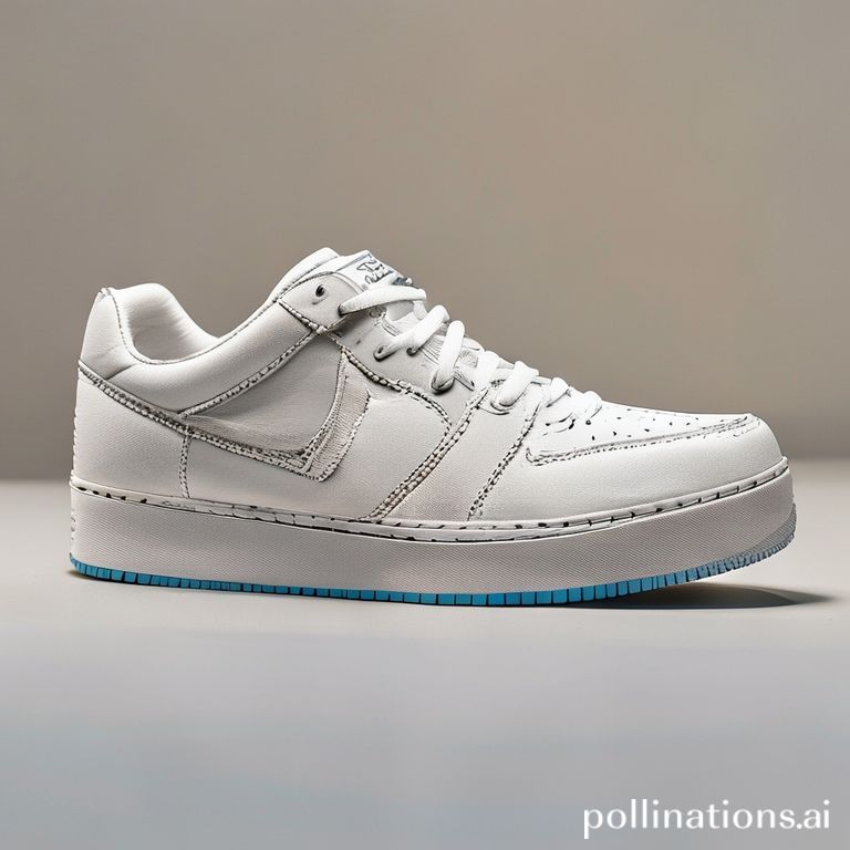 Close-up of a white and grey Nike Air Force 1 '07 sneaker with a blue sole, on sale for Black Friday.