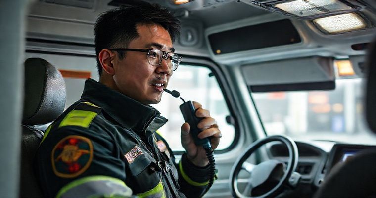 119 구급대원이 병원 수용 가능 여부를 확인하기 위해 무전하는 긴박한 모습