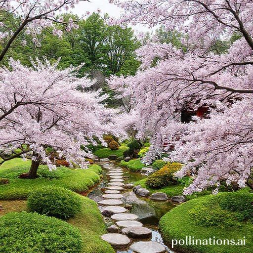 A peaceful Japanese garden with cherry blossoms