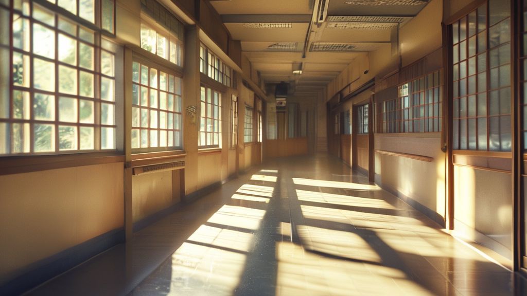 1月の静かな学校の廊下