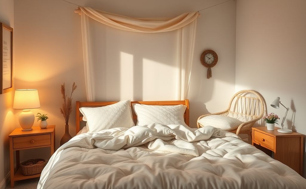 A peaceful morning scene with a cozy bedtime routine setup.