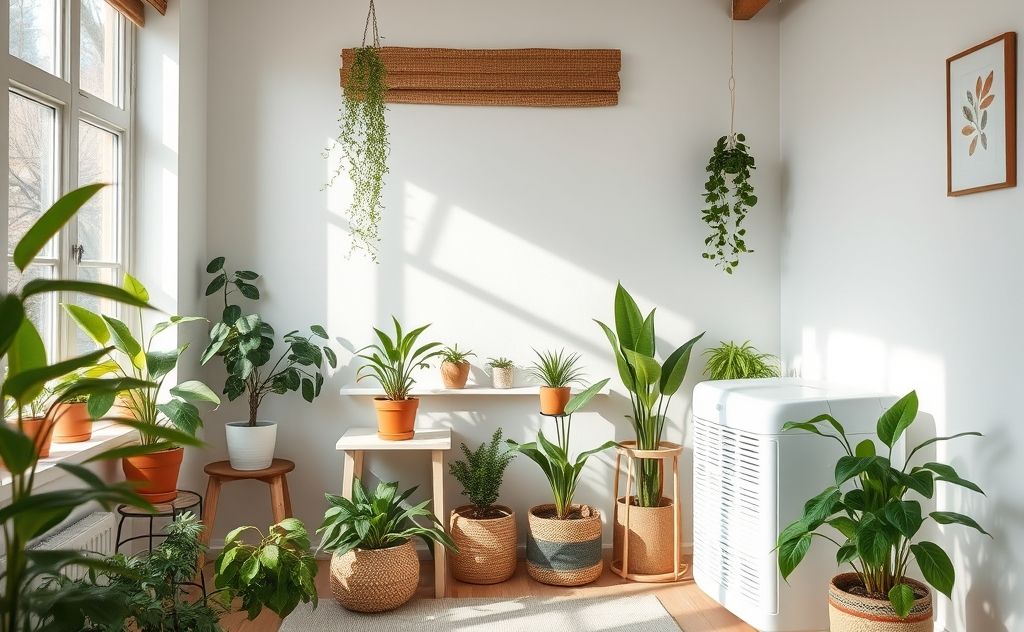 A peaceful nursery with plants and an air purifier for fresh air.