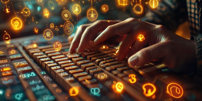 Vintage bir abaküs üzerinde hesaplama yapan bir kişi, çevresinde parlayan numeroloji sembolleri