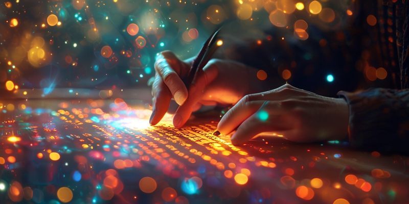 A person calculating numbers with a mystical glow