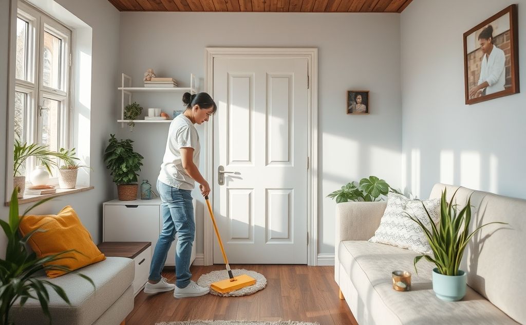 A person cleaning their home as part of a daily routine.