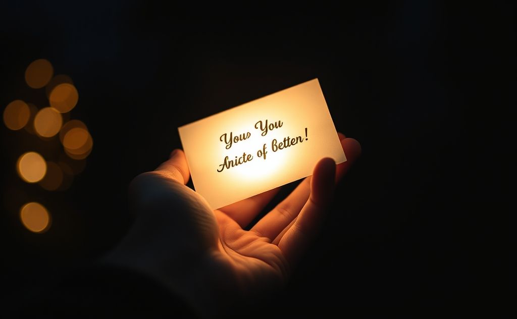 A person holding a glowing message in hand