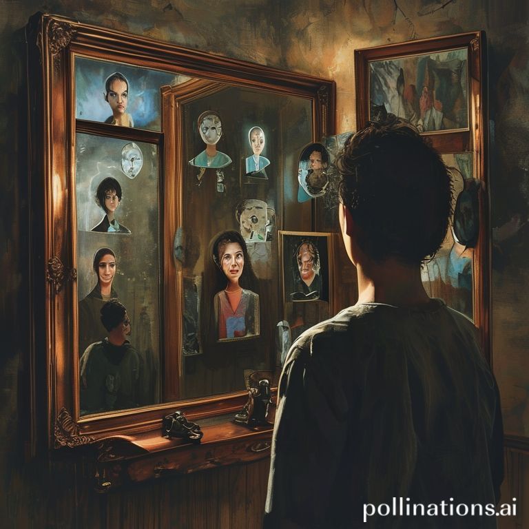 Farklı%20sembolik%20imgeler%20yansıtan%20bir%20aynanın%20önünde%20bakan%20bir%20kişi