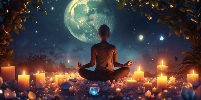 A person meditating under the moonlight