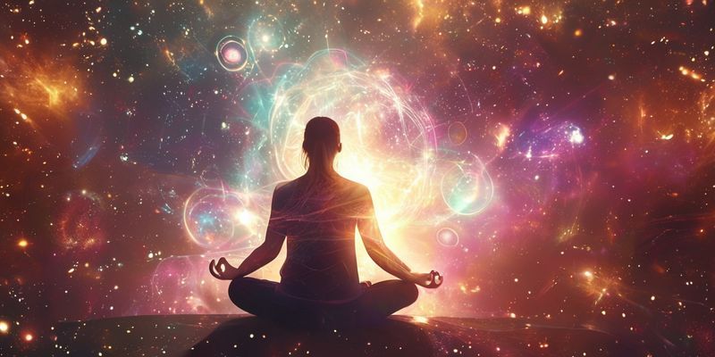 Meditasyon Yapan Bir Kişi ve Etrafında Kozmik Enerji Akışı