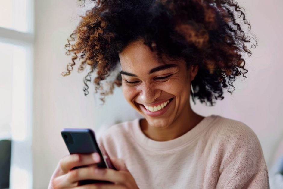 Žmogus, jaučiantis palengvėjimą panaudojęs streso mažinimo techniką iš savo telefono