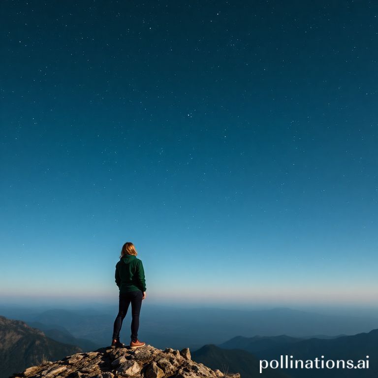 A person standing on top of a mountain, looking up at the stars in the night sky