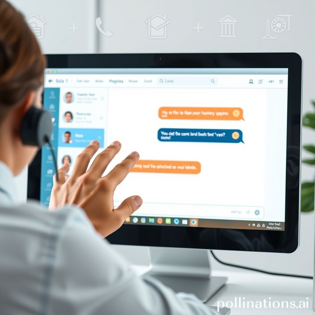 A person, possibly a customer service representative, interacting with a chat window on a computer screen, showing a live chat interface. The background is modern and clean, possibly with subtle icons representing customer support, communication, and technology. The image should convey efficiency and good customer experience, with a focus on digital interaction.
