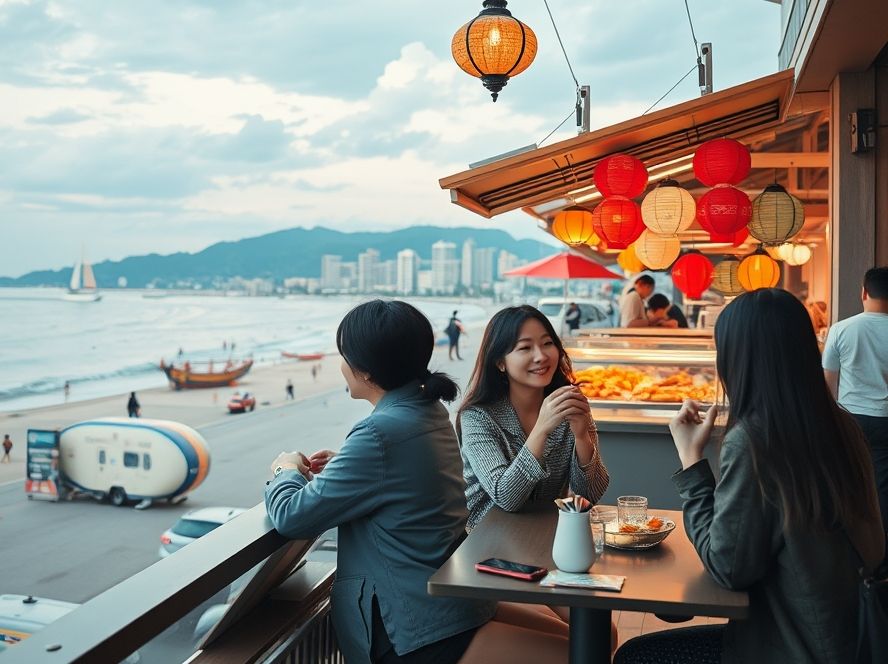 부산의 낭만적인 해변과 활기찬 시장에서 혜택을 3배로 즐기는 모습